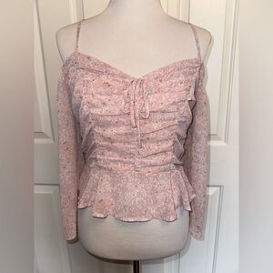 ASTR Floral Milkmaid Off Shoulder Peasant Top Boho Cottagecore Smocked Medium